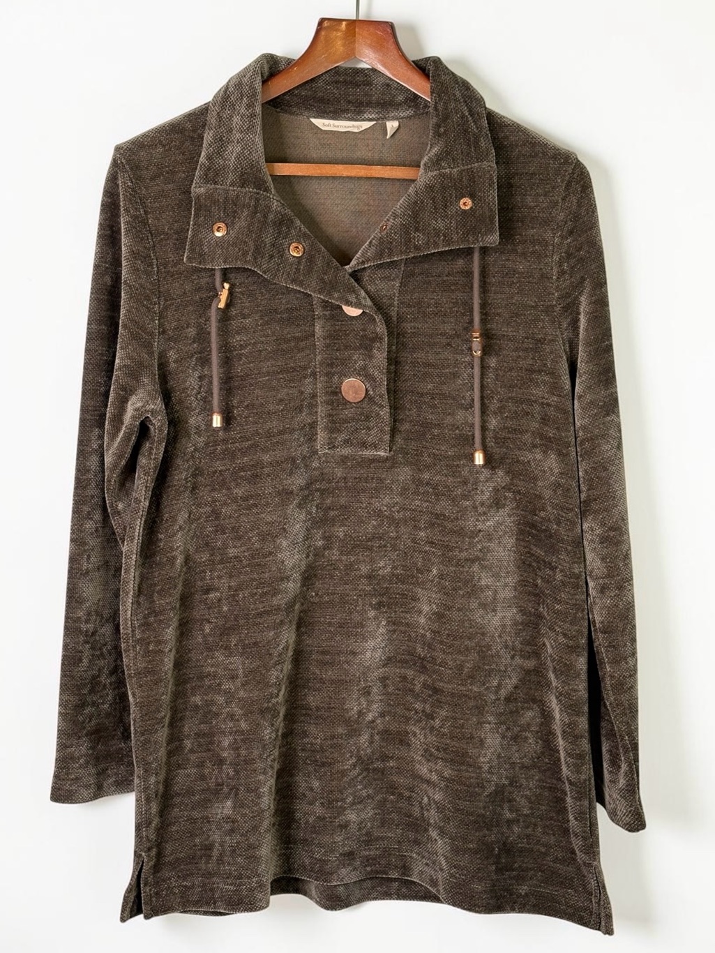 Soft Surroundings St. Germain Brown Velour Pullover Tunic Size L